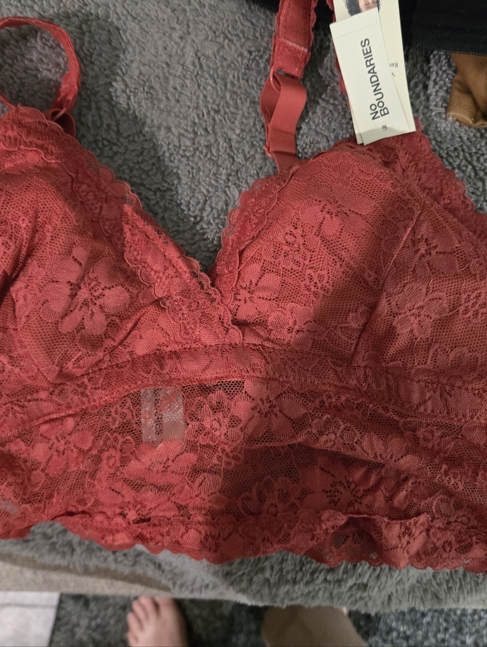 No Boundaries Red/ Orange Lace Bralette with Floral Overlay